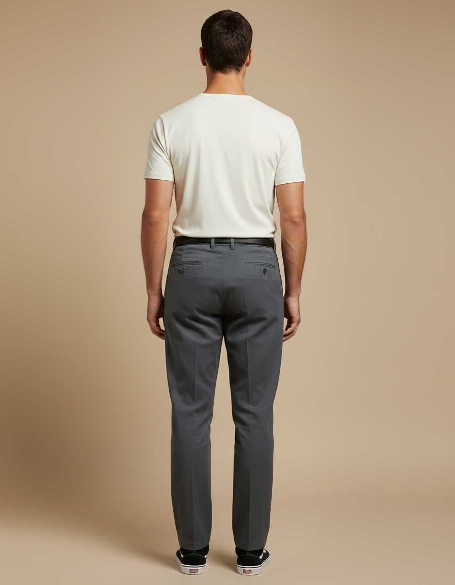 Pantalon Chino Homme Gris Plissé Élégant Décontracté - Gabardine - vue 2