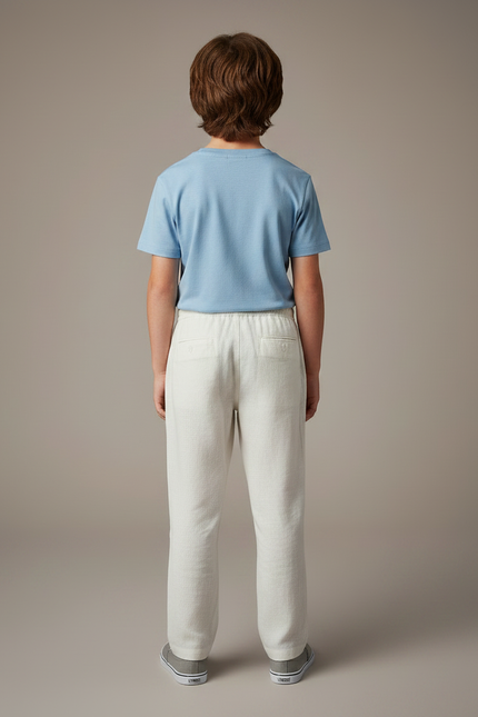 Pantalon Chino Écru Lin Ample Décontracté Enfant - Beige - vue 2
