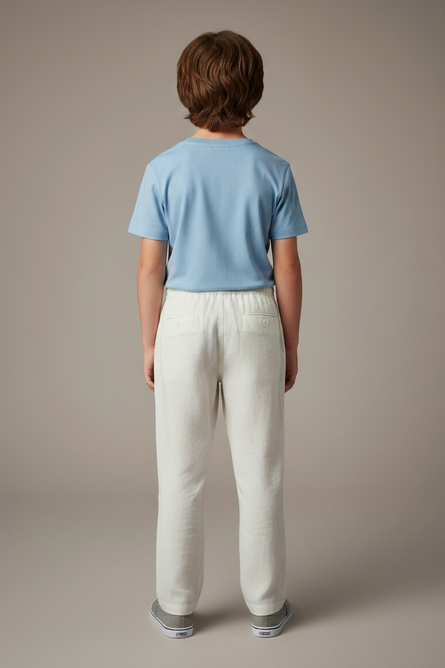 Pantalon Chino Écru Lin Ample Décontracté Enfant - Beige - vue 2