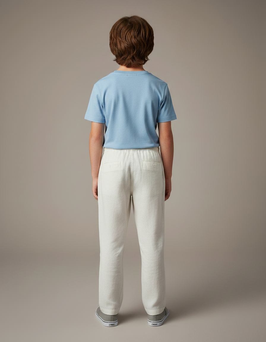 Pantalon Chino Écru Lin Ample Décontracté Enfant - Beige - vue 2