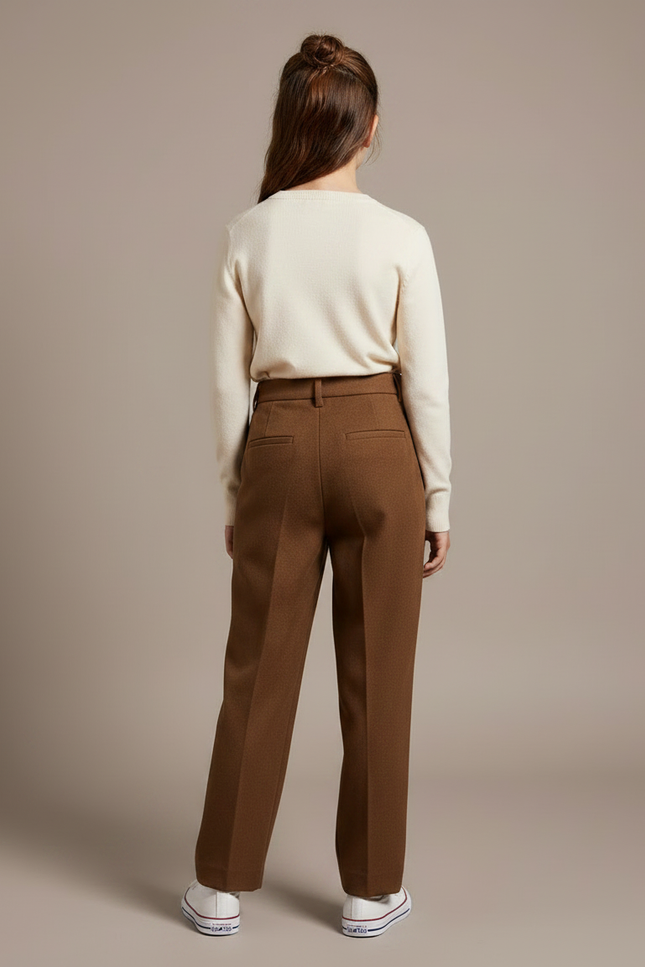 Pantalon Chino Marron Ample Plissé Hiver Épais - Laine - vue 2