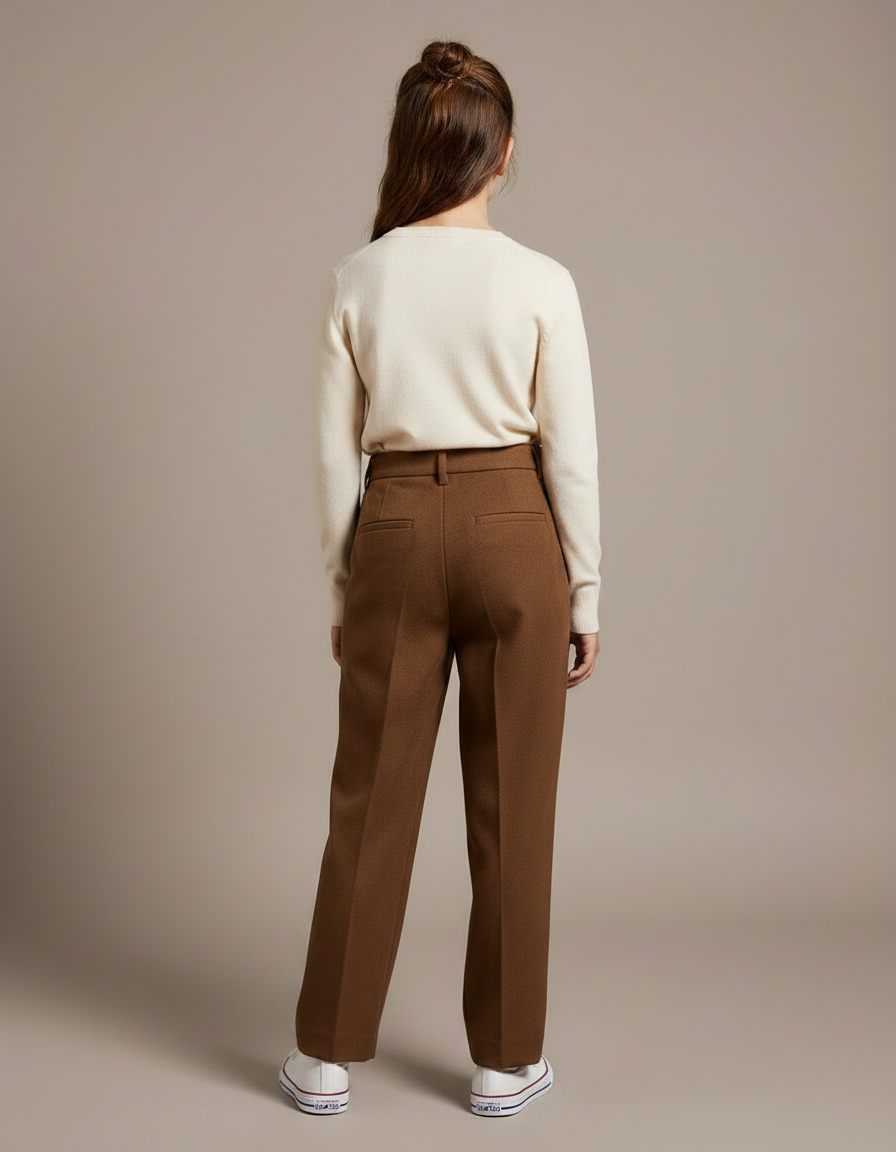 Pantalon Chino Marron Ample Plissé Hiver Épais - Laine - vue 2