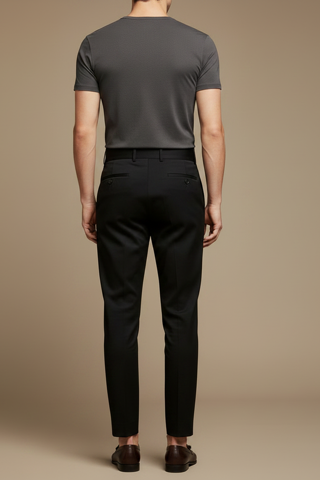 Pantalon Chino Noir Plissé Slim Élégant Formel Homme - Gabardine - vue 2