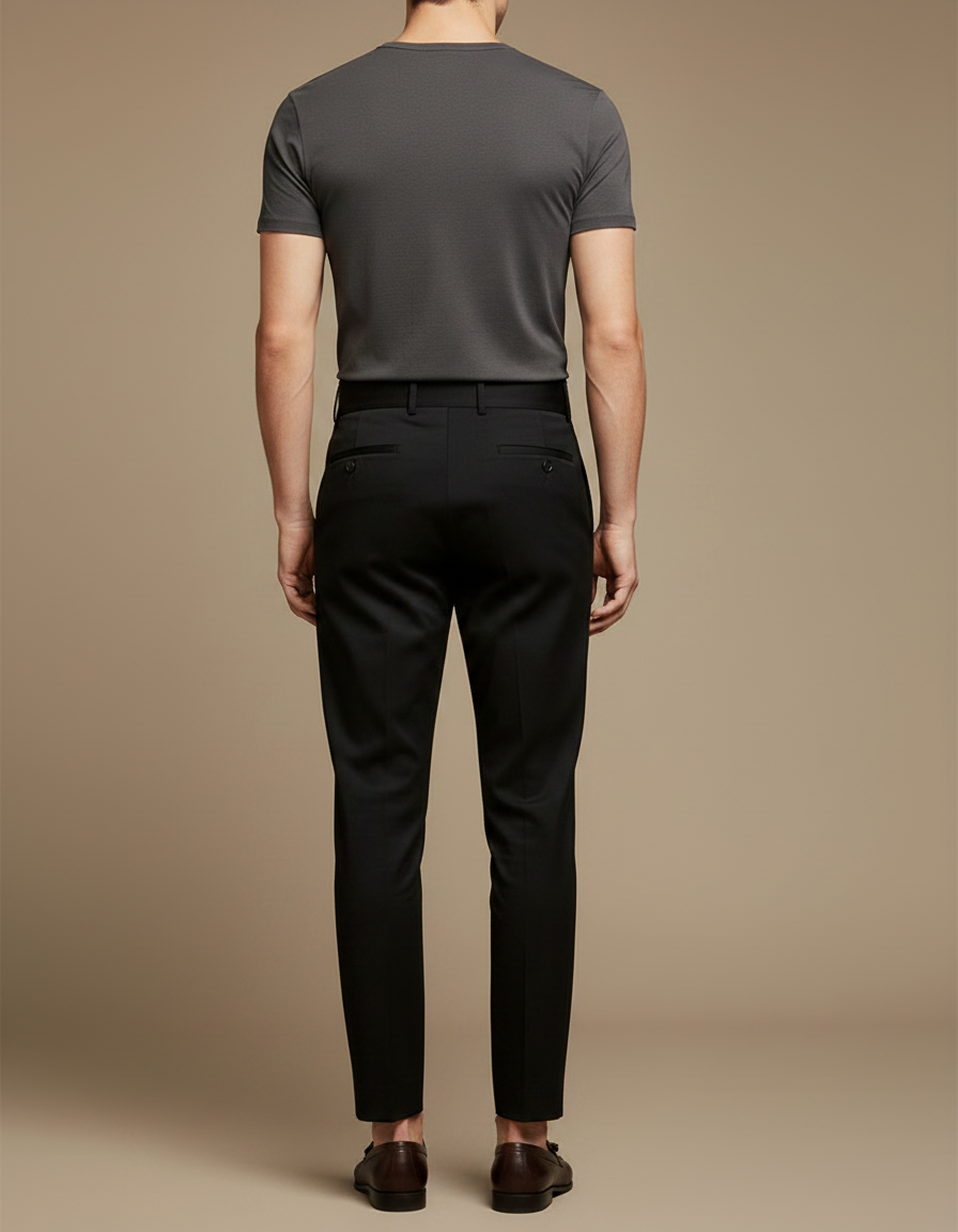 Pantalon Chino Noir Plissé Slim Élégant Formel Homme - Gabardine - vue 2