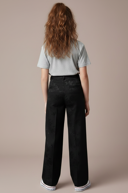 Pantalon Chino Noir Brodé Ample Élégant Enfant - Satin - vue 2