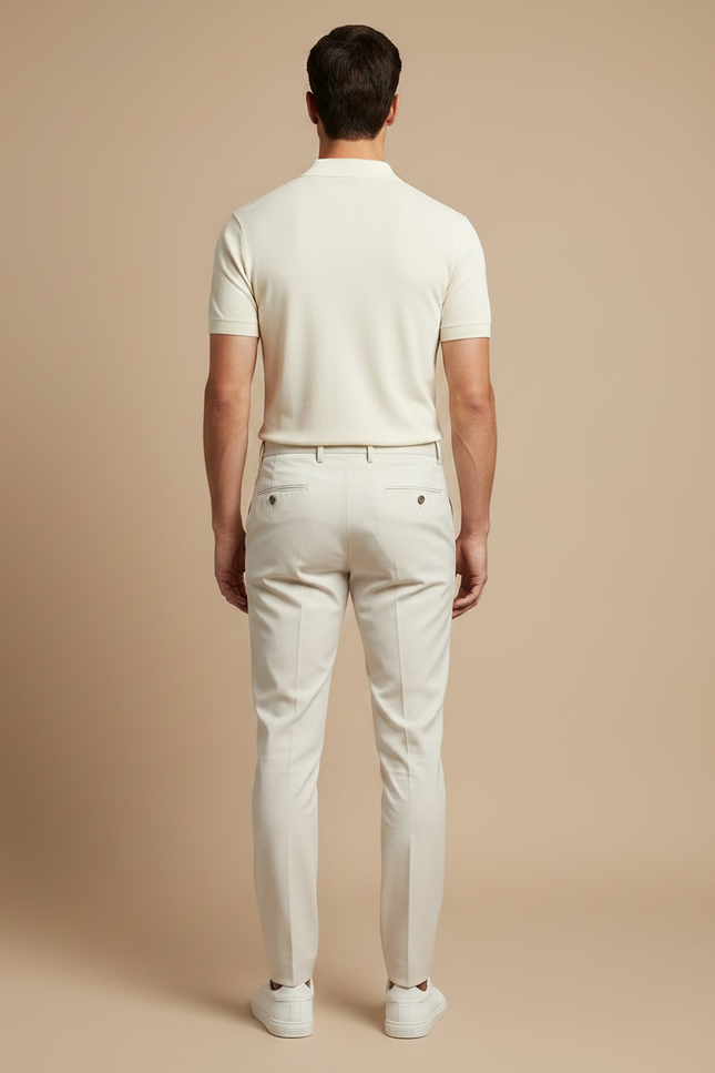 Pantalon Chino Beige Clair Coton Slim Élégant - vue 2