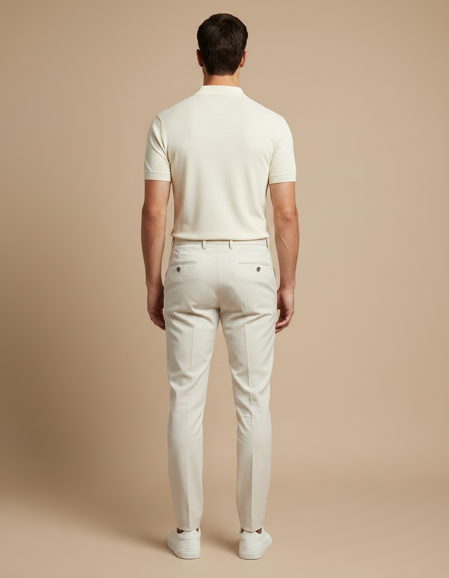 Pantalon Chino Beige Clair Coton Slim Élégant - vue 2