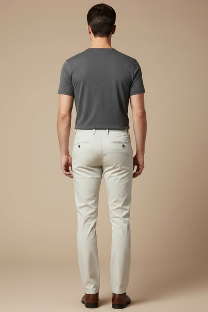 Pantalon Chino Beige Clair Coton Coupe Droite Élégant Homme - vue 2