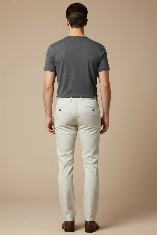 Pantalon Chino Beige Clair Coton Coupe Droite Élégant Homme - vue 2