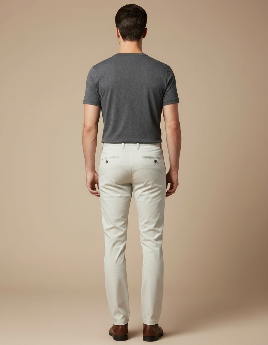 Pantalon Chino Beige Clair Coton Coupe Droite Élégant Homme - vue 2