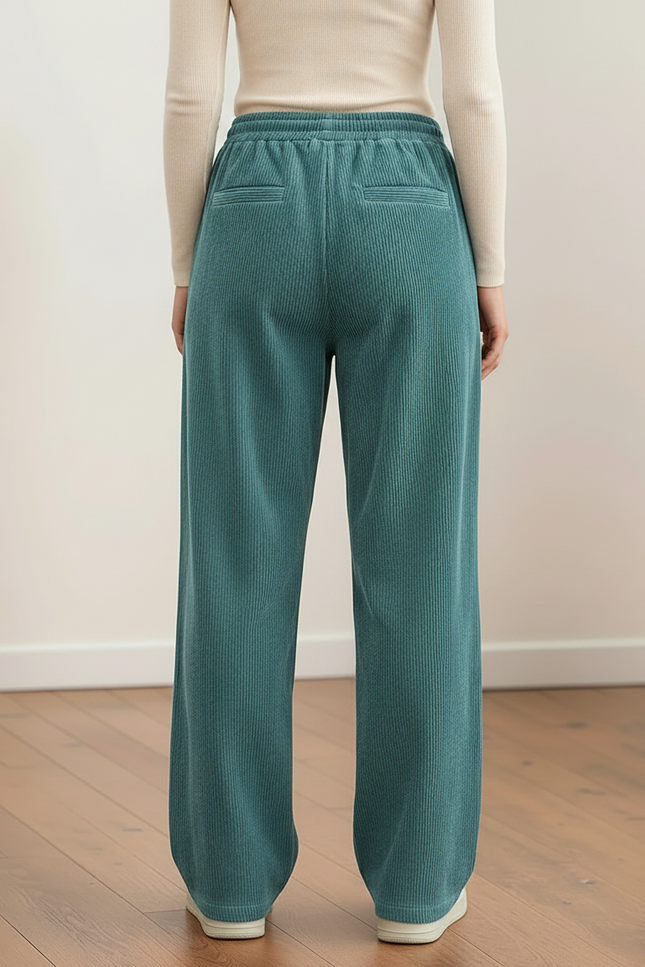 Pantalon Chino Velours Côtelé Ample Décontracté Vert Canard - Cordé - vue 2