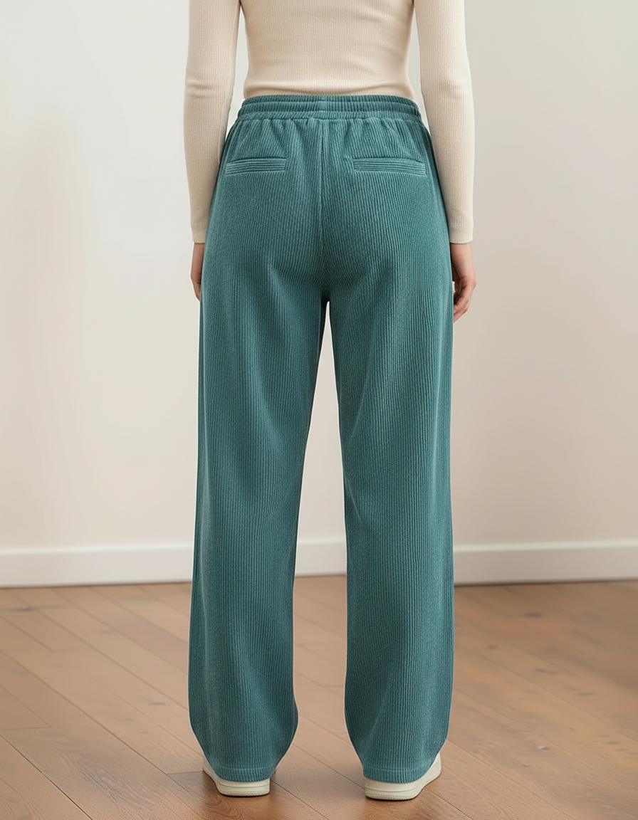 Pantalon Chino Velours Côtelé Ample Décontracté Vert Canard - Cordé - vue 2