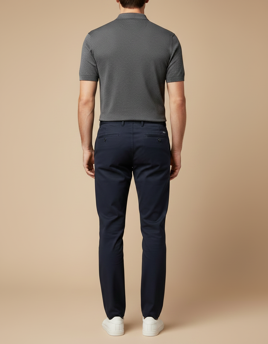 Pantalon Chino Decontracte - Marine Gabardine - vue 2