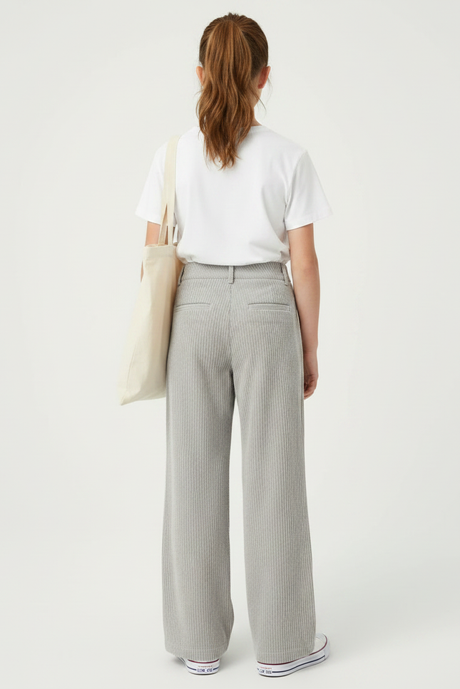Pantalon Chino Gris Côtelé Droit Enfant Décontracté - Cordé - vue 2