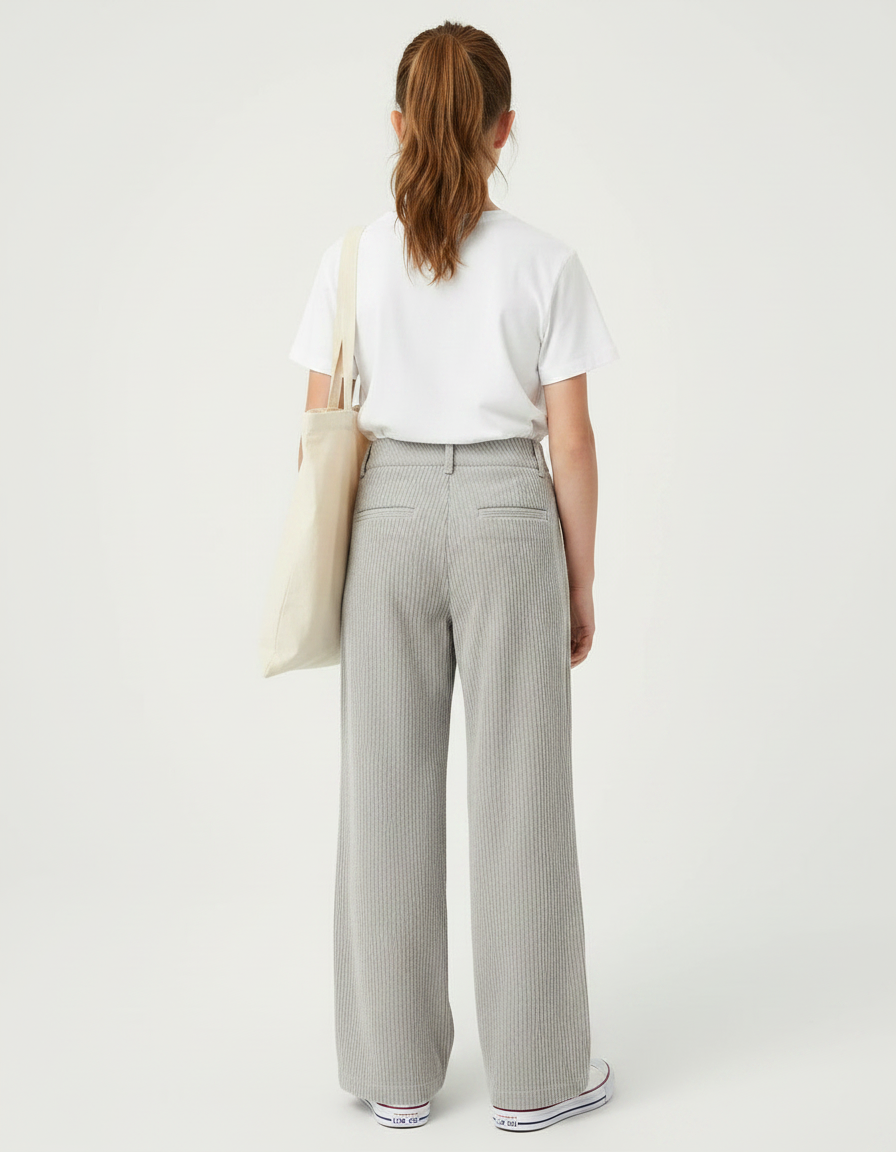 Pantalon Chino Gris Côtelé Droit Enfant Décontracté - Cordé - vue 2