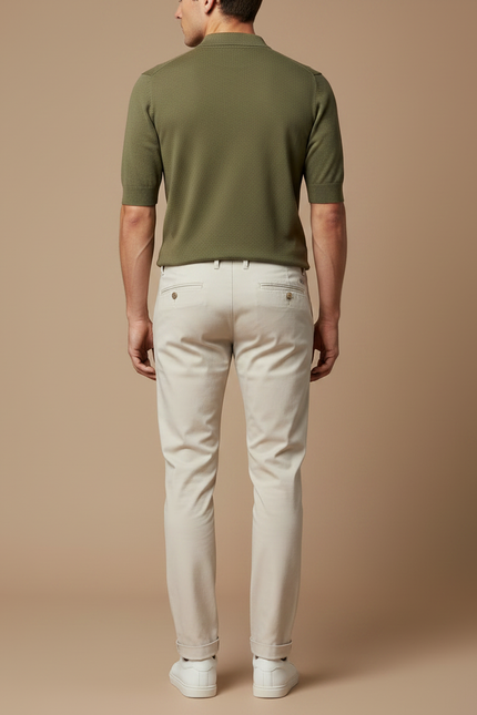 Pantalon Chino Beige Clair Coton Coupe Droite Homme - vue 2