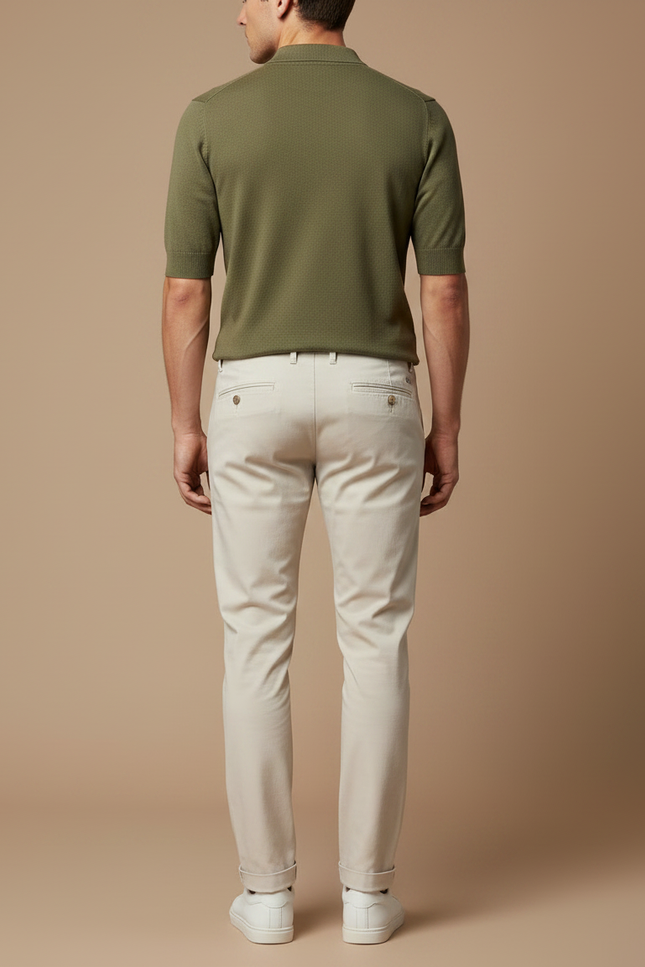 Pantalon Chino Beige Clair Coton Coupe Droite Homme - vue 2