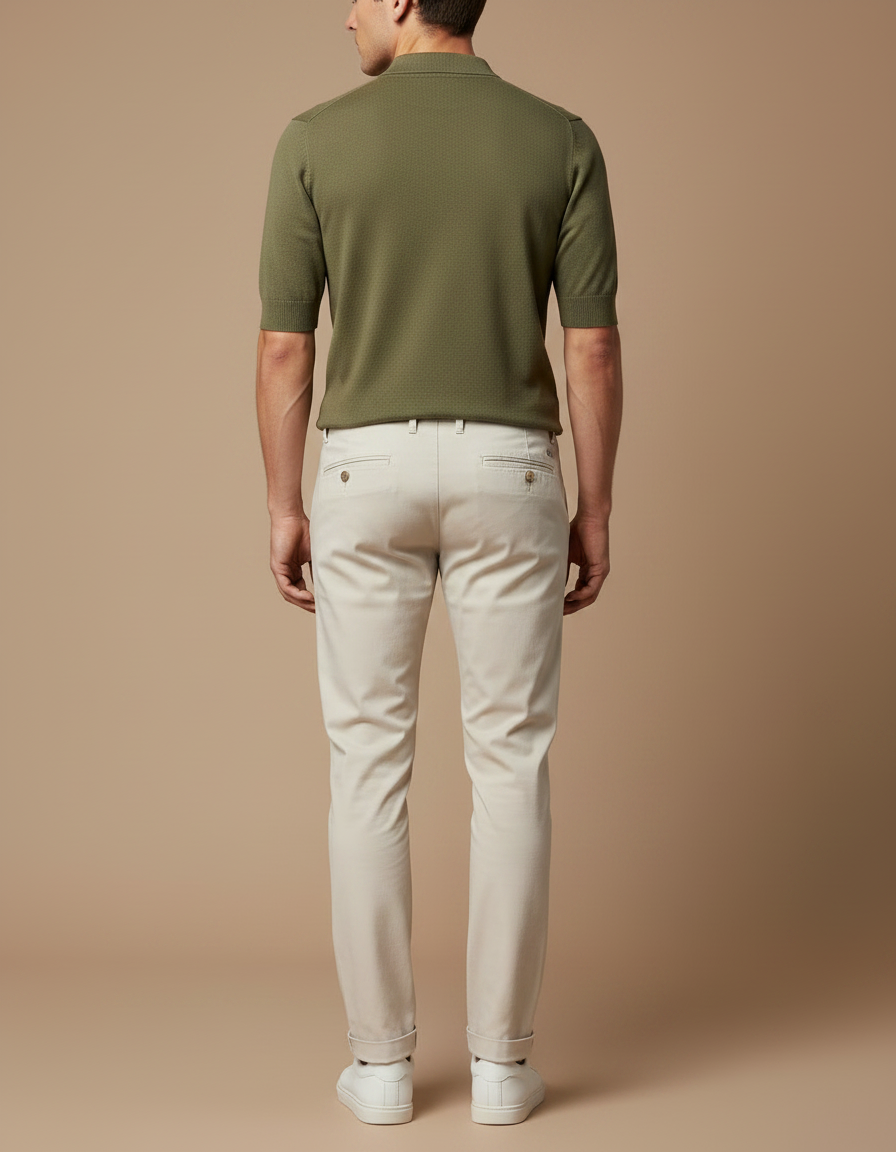 Pantalon Chino Beige Clair Coton Coupe Droite Homme - vue 2