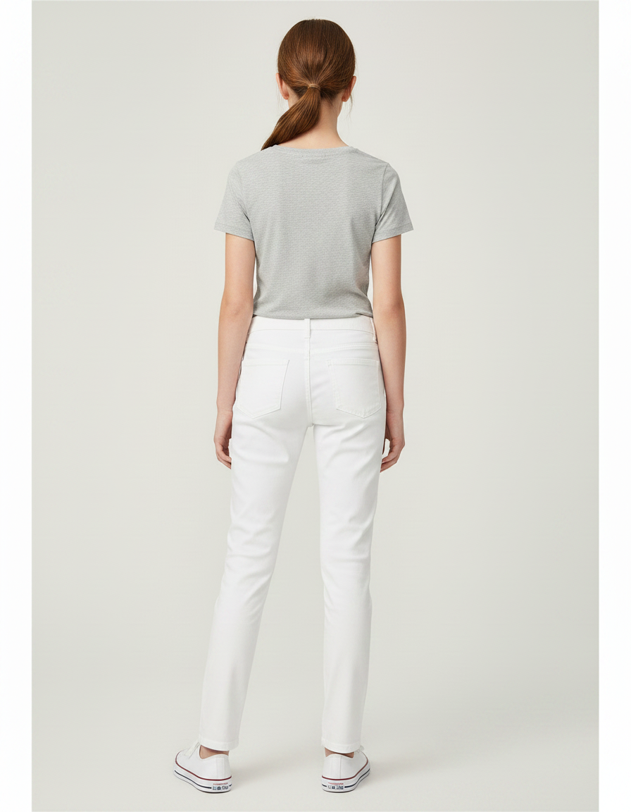 Pantalon Chino Blanc Coton Slim Enfant Fille - vue 2