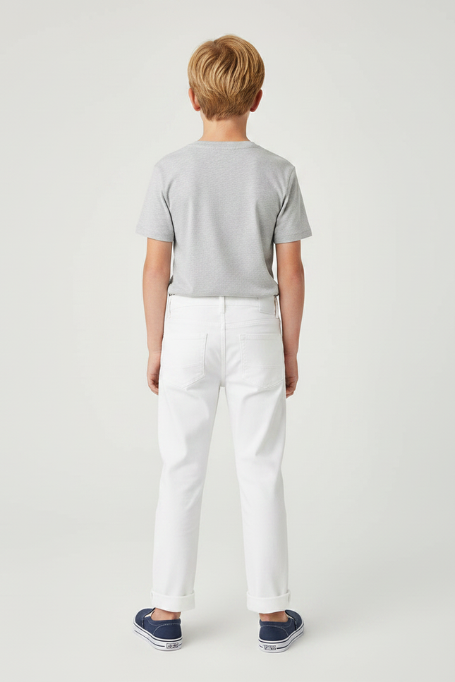 Pantalon Chino Blanc Coton Droit Garçon Décontracté - vue 2