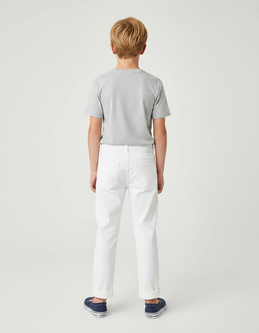 Pantalon Chino Blanc Coton Droit Garçon Décontracté - vue 2