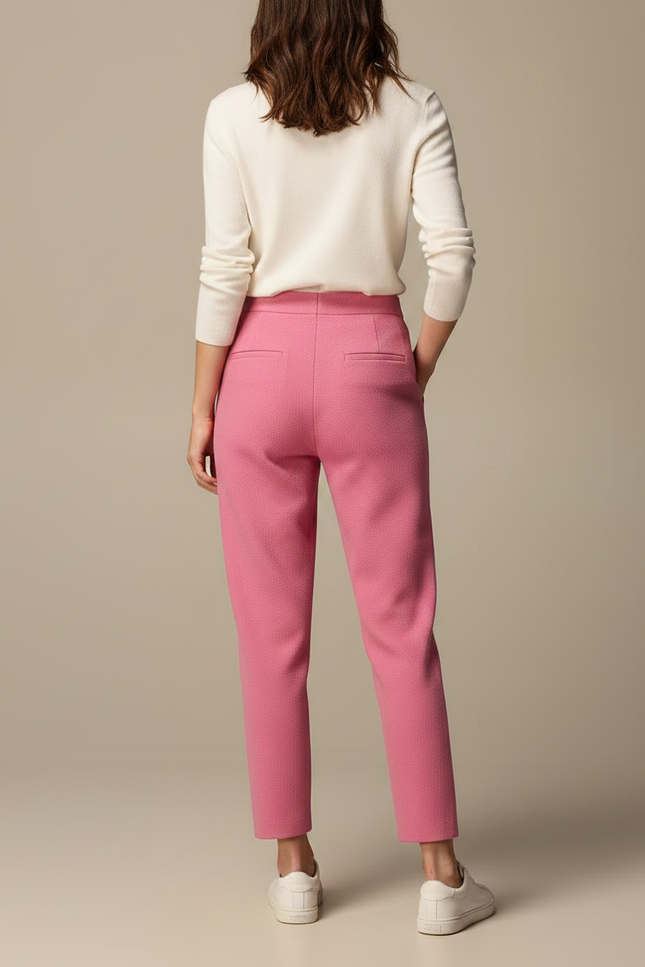 Pantalon Chino Rose Fuchsia Cropped Décontracté Femme - Tweed - vue 2
