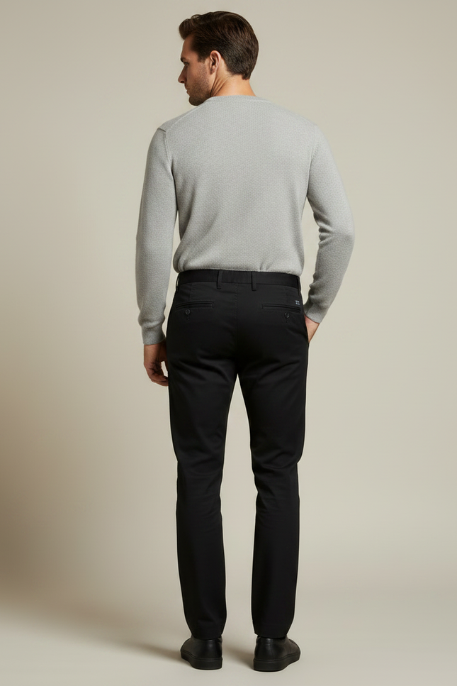 Pantalon Chino Noir Coton Droit Basique Homme - vue 2