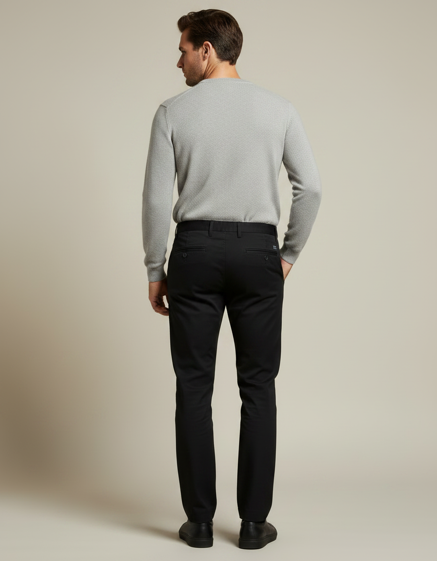 Pantalon Chino Noir Coton Droit Basique Homme - vue 2