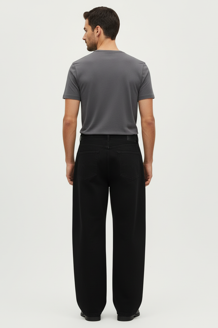 Pantalon Chino Noir Ample Coton Décontracté Homme - vue 2