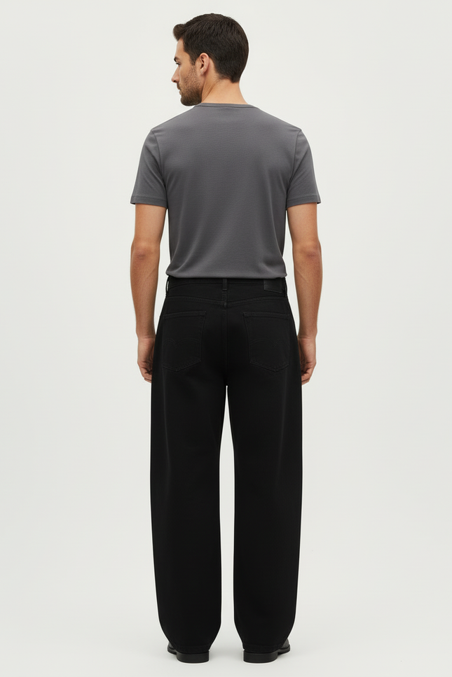 Pantalon Chino Noir Ample Coton Décontracté Homme - vue 2