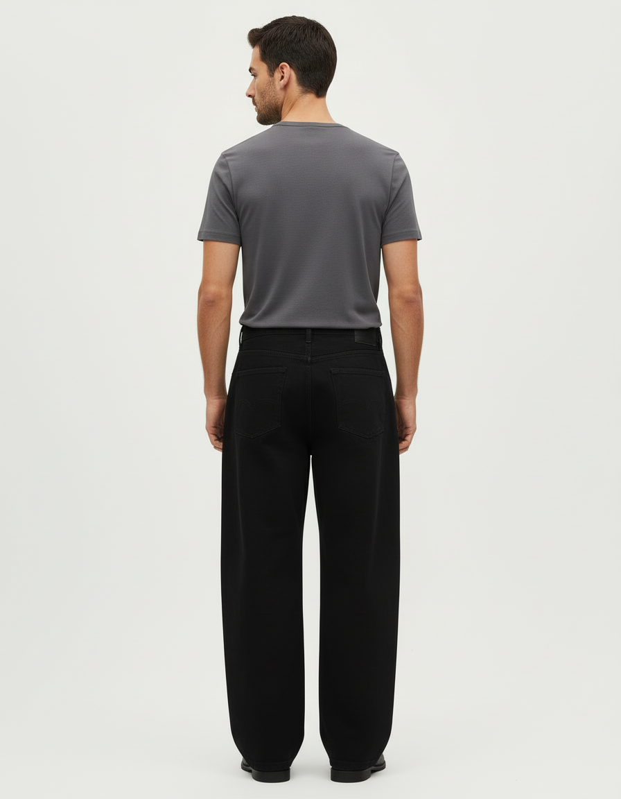 Pantalon Chino Noir Ample Coton Décontracté Homme - vue 2
