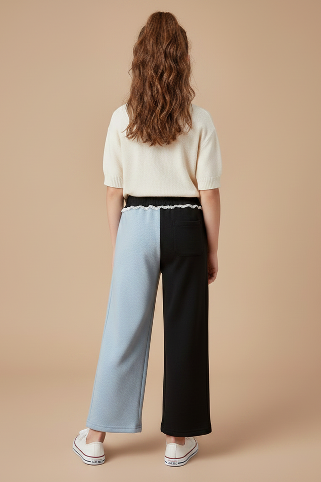 Pantalon Chino Bicolore Ample Fille Hiver Épais - Multicolore Molleton - vue 2