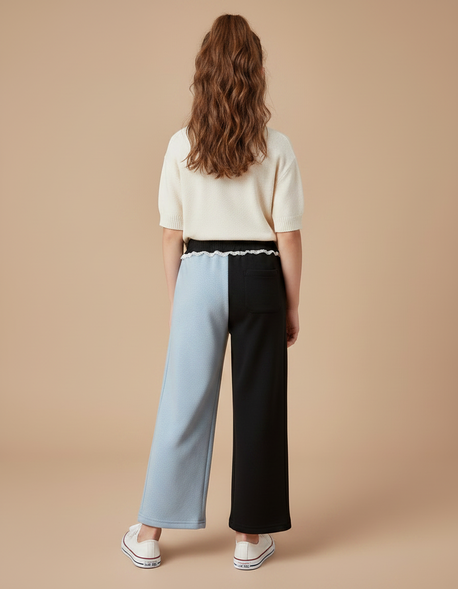 Pantalon Chino Bicolore Ample Fille Hiver Épais - Multicolore Molleton - vue 2