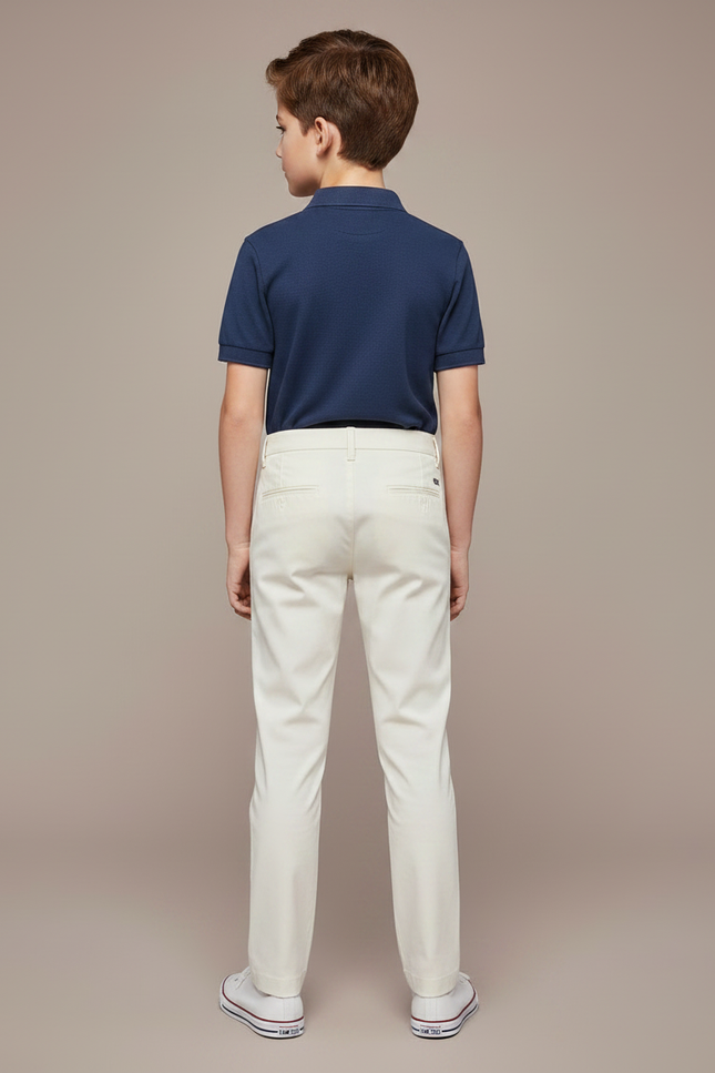 Pantalon Chino Écru Coupe Droite Coton Élégant Garçon - Beige - vue 2