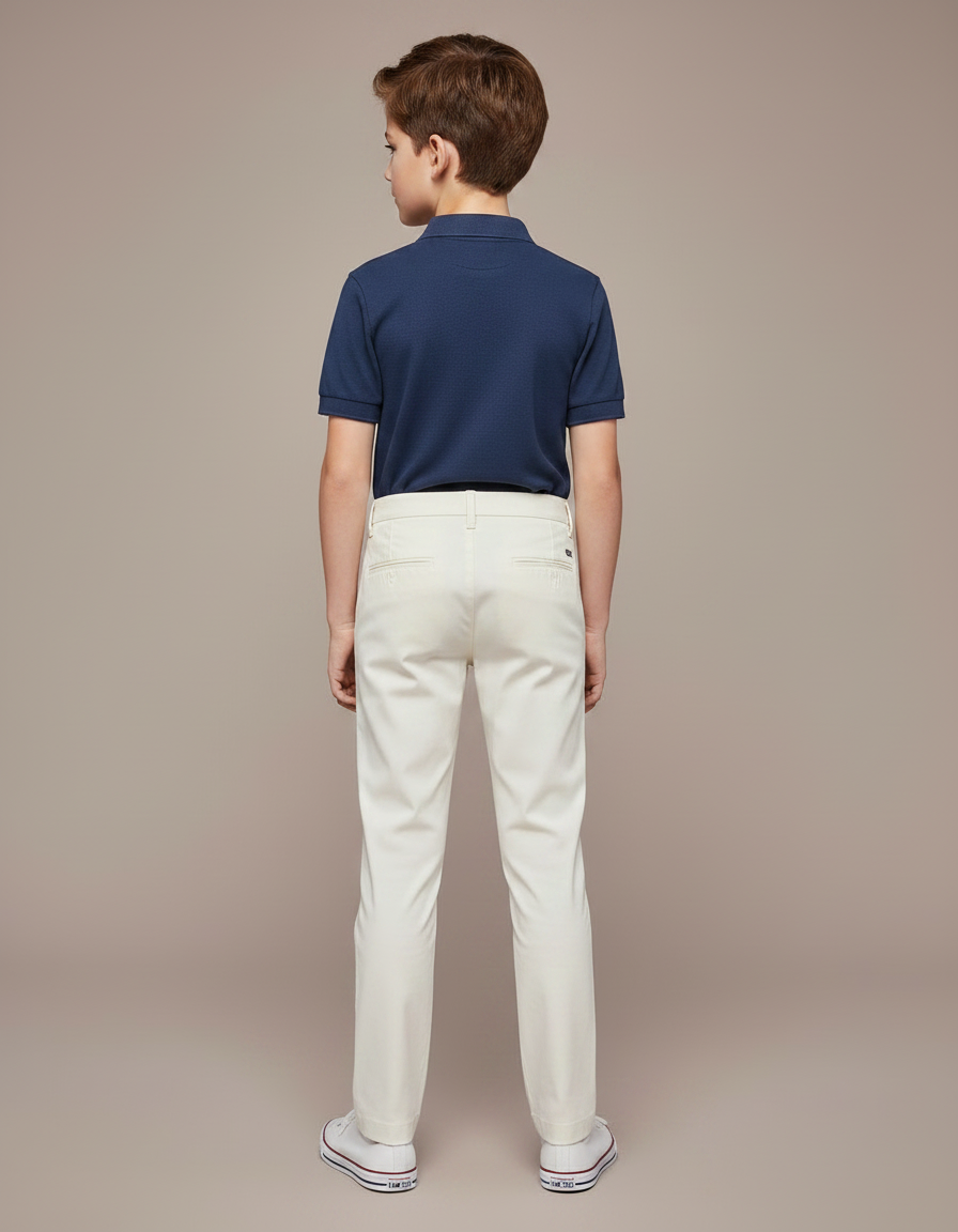 Pantalon Chino Écru Coupe Droite Coton Élégant Garçon - Beige - vue 2