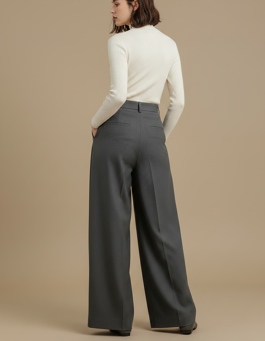 Pantalon Chino Gris Anthracite Plissé Large Femme Élégant - Gabardine - vue 2