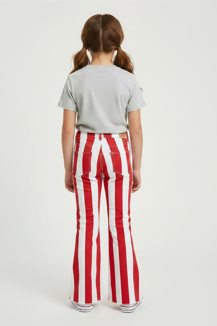 Pantalon Chino Rayures Rouges Blanches Évasé Enfants - Multicolore Coton - vue 2