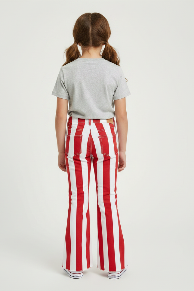 Pantalon Chino Rayures Rouges Blanches Évasé Enfants - Multicolore Coton - vue 2