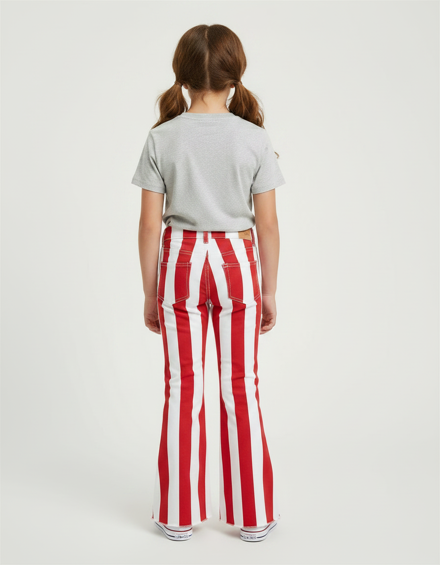 Pantalon Chino Rayures Rouges Blanches Évasé Enfants - Multicolore Coton - vue 2