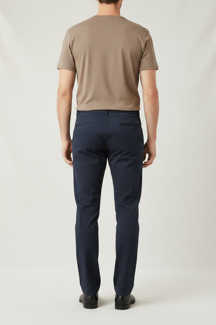 Pantalon Chino Bleu Marine Coton Slim Homme Élégant - vue 2