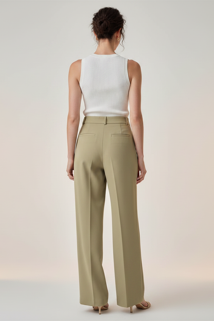 Pantalon Chino Vert Kaki Ample Décontracté Femme - Gabardine - vue 2