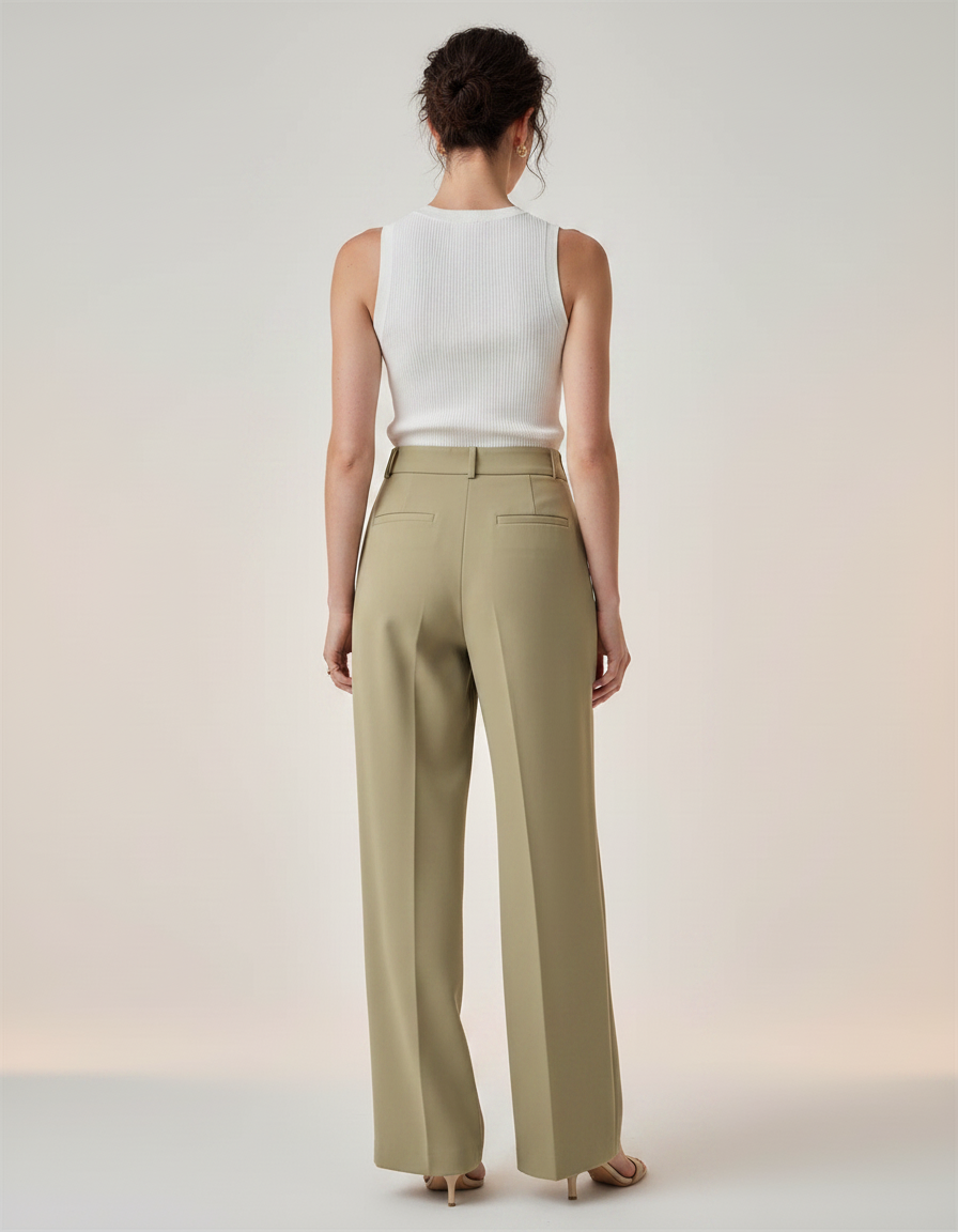 Pantalon Chino Vert Kaki Ample Décontracté Femme - Gabardine - vue 2