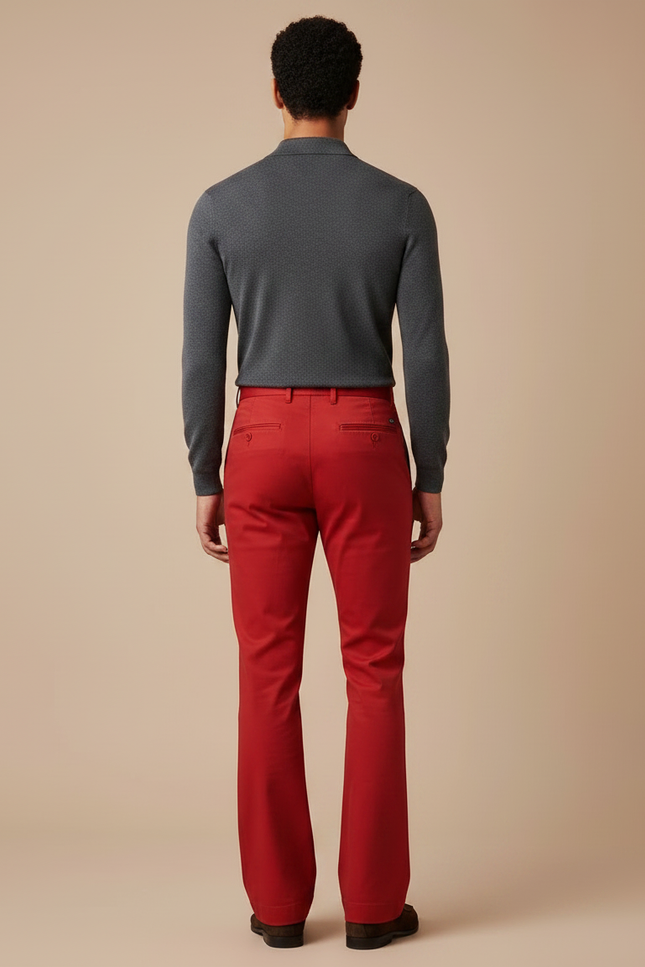 Pantalon Chino Rouge Évasé Stretch Homme Élégant - Gabardine - vue 2