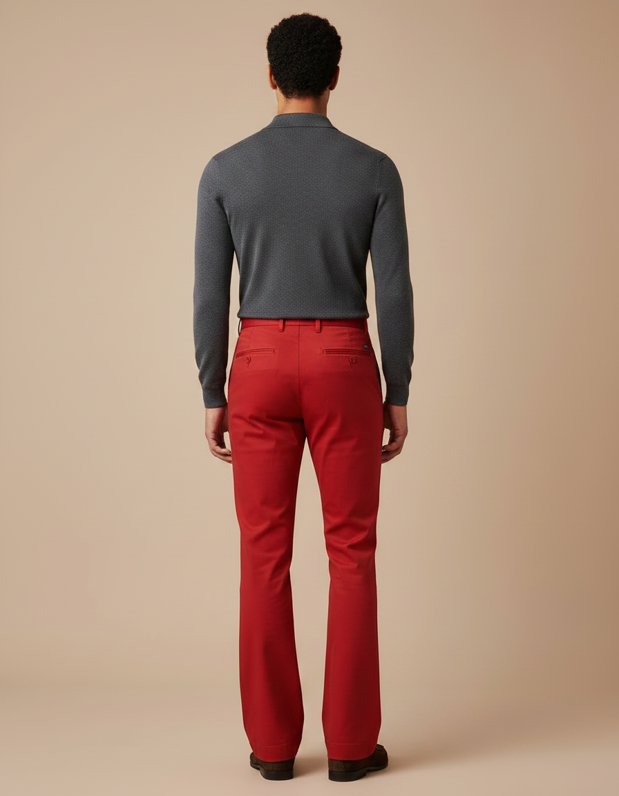 Pantalon Chino Rouge Évasé Stretch Homme Élégant - Gabardine - vue 2