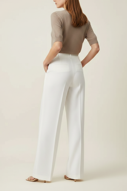 Pantalon Chino Blanc Ample Plissé Élégant Femme - Gabardine - vue 2