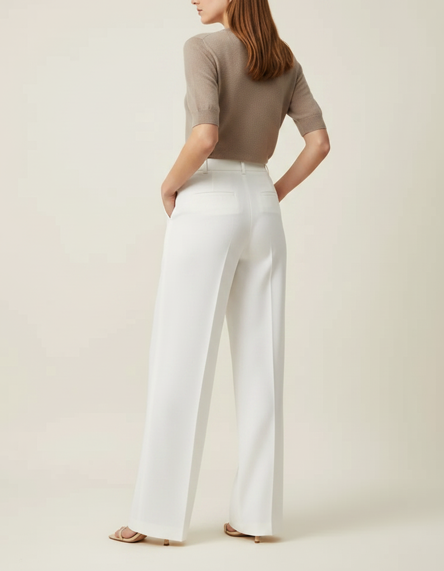 Pantalon Chino Blanc Ample Plissé Élégant Femme - Gabardine - vue 2