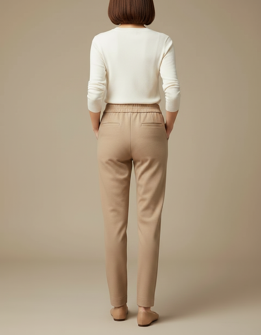 Pantalon Chino Beige Élastique Droit Femme Confortable - Molleton - vue 2