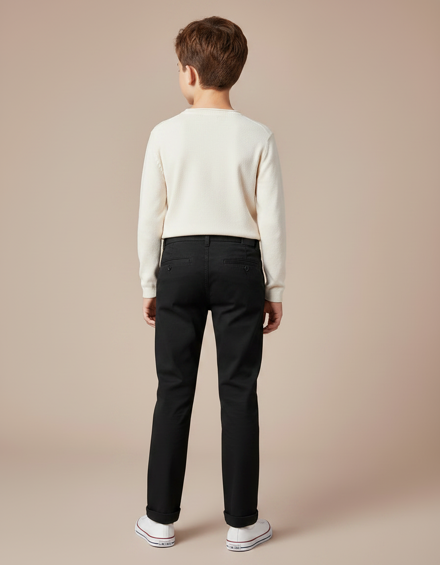 Pantalon Chino Garçon Noir Tapered - Gabardine - vue 2