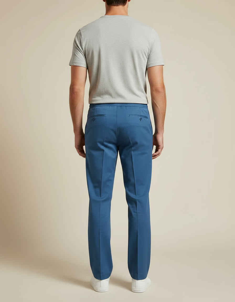 Pantalon Chino Bleu Droit Décontracté Cordon Homme - Gabardine - vue 2