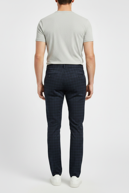 Pantalon Chino Bleu Marine Carreaux Slim Élégant Homme - Gabardine - vue 2